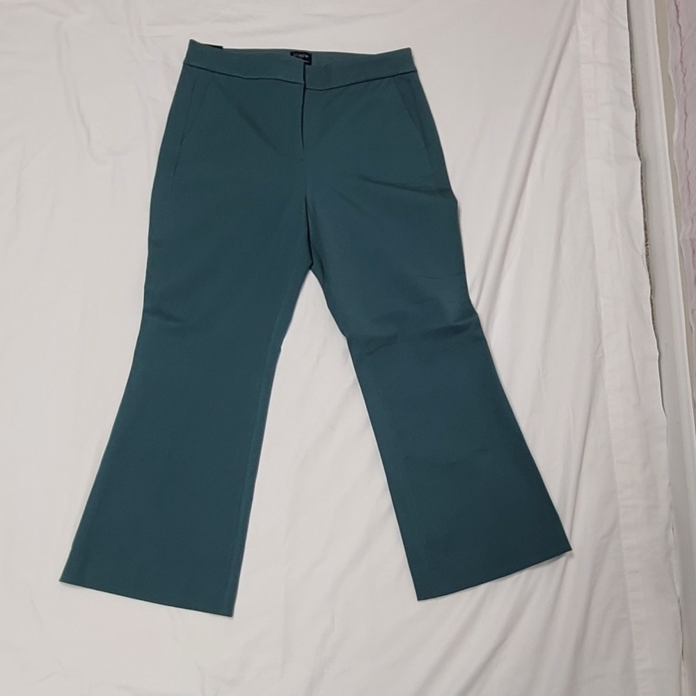 J.Crew Kelsey Pants‎ Sea Green Dark Teal Kick Flare Cropped Trousers 8